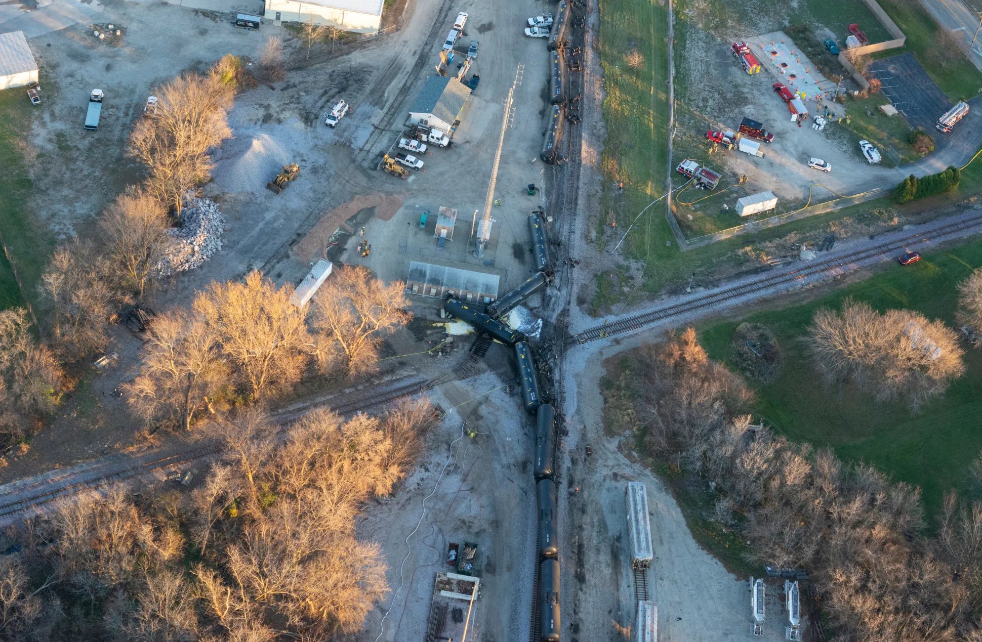 Train derailment from above.